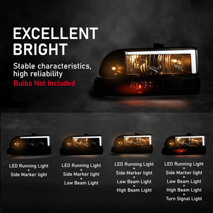 G-PLUS LED Headlights Assembly Front Headlamps Left Right Fit Chevy Blazer 1998-2005, Fit Chevy S10 Pickup 1998-2004 with Bumper Lights Clear Lens Black Housing Clear Reflector,faros delanteros