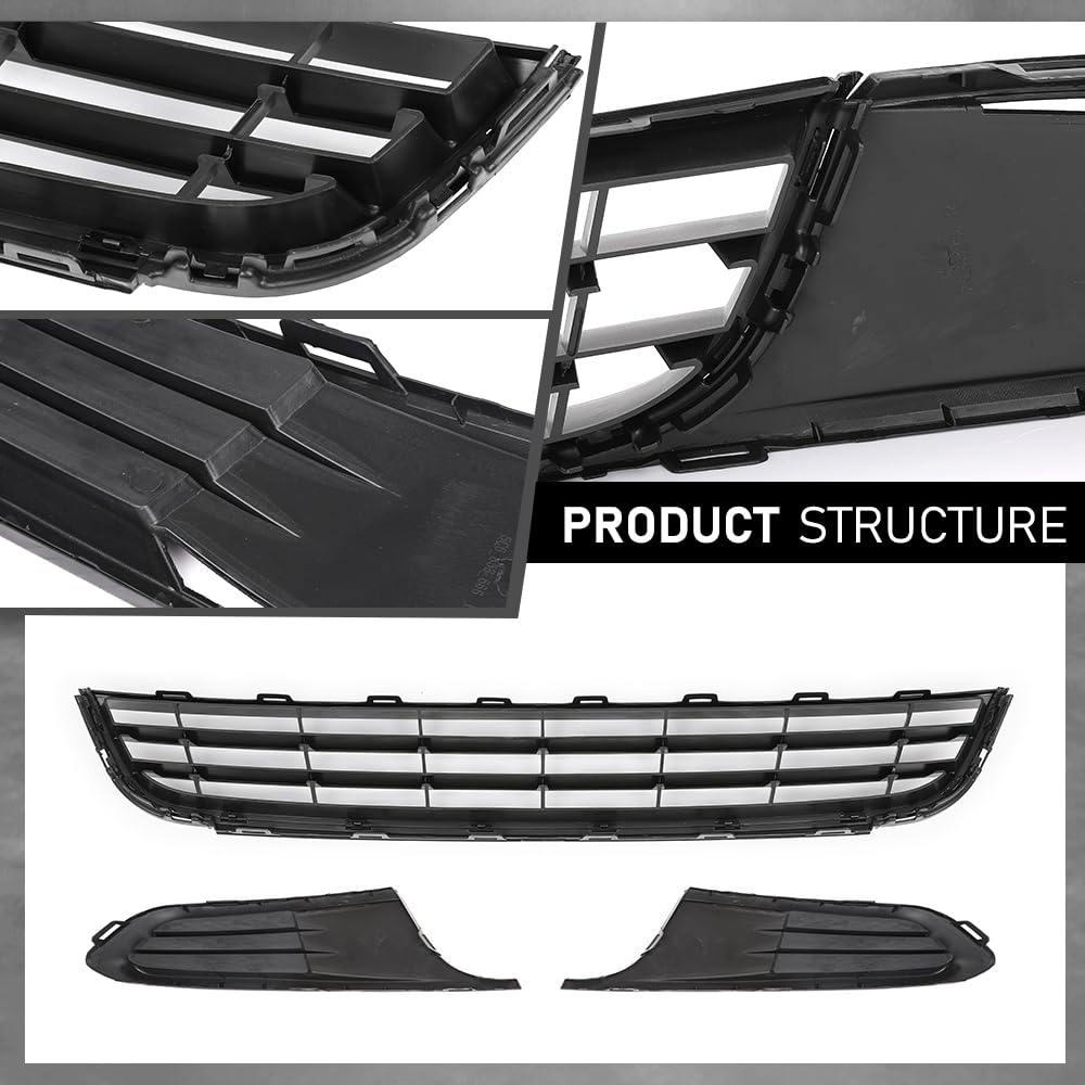 G-PLUS Bumper Grille + Fog Light Covers Front Lower Compatible with Volkswagen Jetta Base 2011, Fit Volkswagen Jetta S/SE/SEL/TDI 2011-2014 VW1039119,5C68536659B9, 5C68536779B9 Black