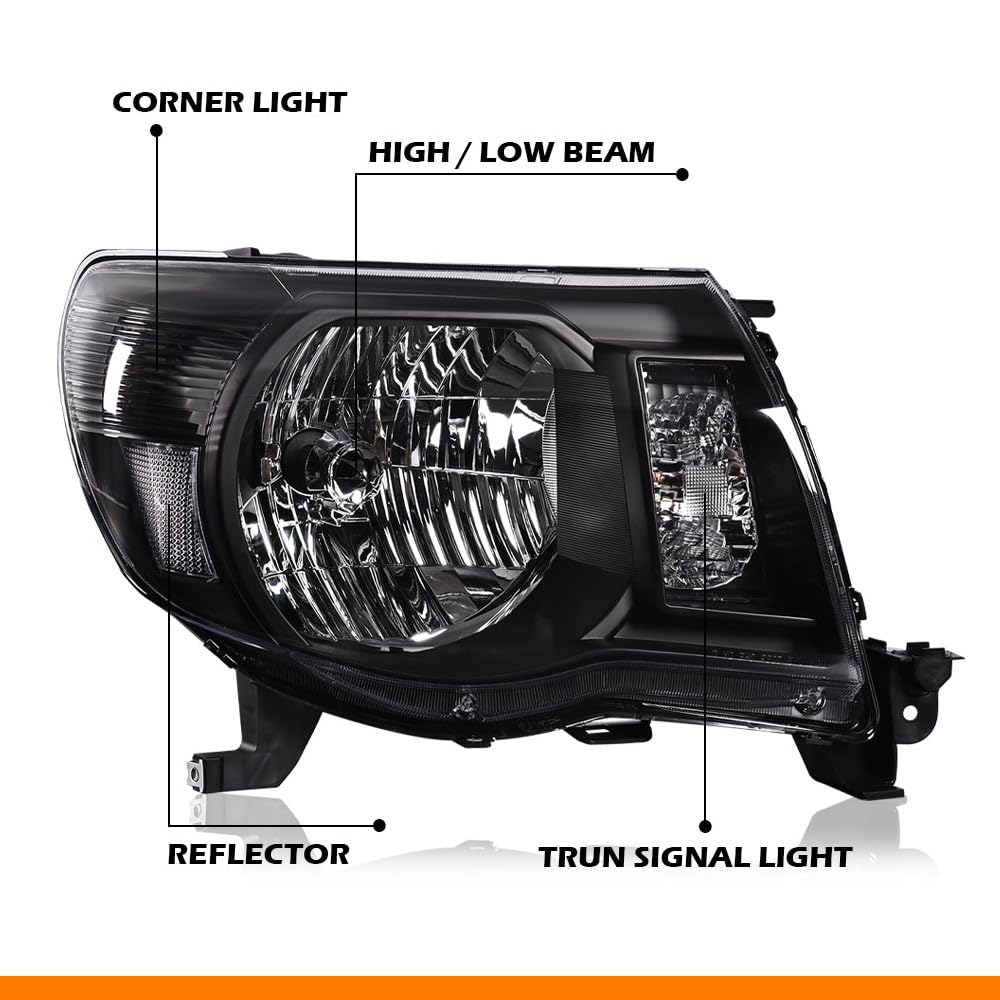 G-PLUS Headlights Assembly, Compatible with Toyota Tacoma 2005 2006 2007 2008 2009 2010 2011 Bumper Headlamps, Clear Lens Black Housing Clear Reflector,faros delanteros