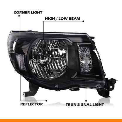G-PLUS Headlights Assembly, Compatible with Toyota Tacoma 2005 2006 2007 2008 2009 2010 2011 Bumper Headlamps, Clear Lens Black Housing Clear Reflector,faros delanteros