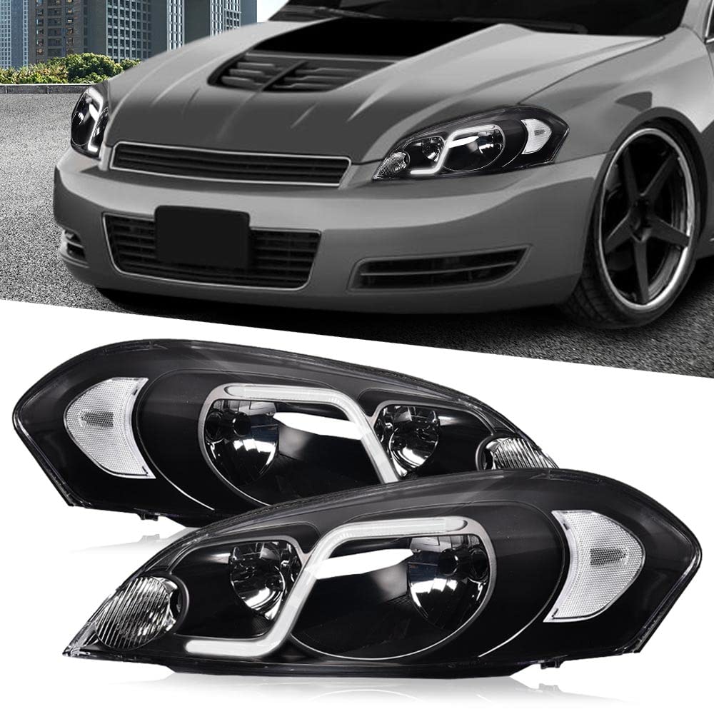 G-PLUS LED Headlights Assembly Fit Chevy Monte Carlo 2006 2007/Chevy Impala 2006-2013/Chevy Impala Limited 2014-2016 DRL Corner Headlamps Clear Lens Black Housing Clear Reflector,faros delanteros