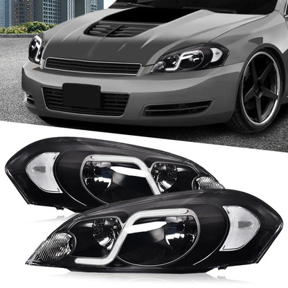 G-PLUS LED Headlights Assembly Fit Chevy Monte Carlo 2006 2007/Chevy Impala 2006-2013/Chevy Impala Limited 2014-2016 DRL Corner Headlamps Clear Lens Black Housing Clear Reflector,faros delanteros