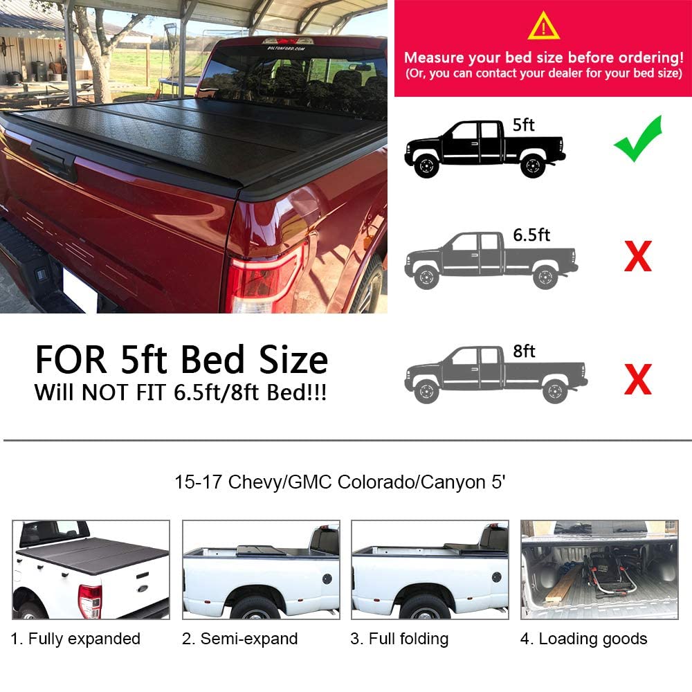 G-PLUS Lock Solid Hard Tri-Fold Tonneau Cover Compatible with Chevy Colorado/GMC Canyon 5' Extra Short Bed 2015-2021 Cargo Truck Bed Cover