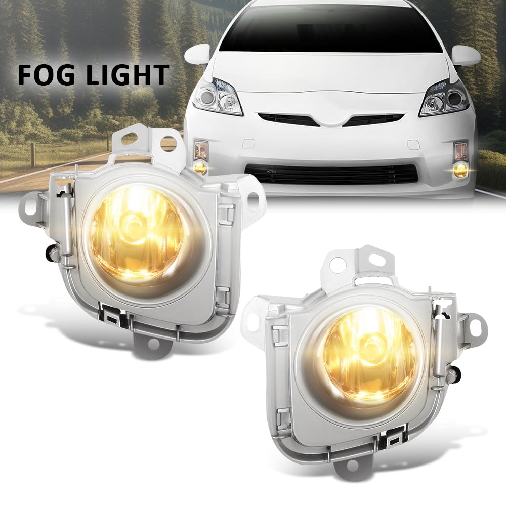 G-PLUS Pair Fog Lights Front Bumper Lamps with Bulbs+Wiring Compatible with Toyota Prius 2010 2011 SC2592100, TO2592123, SC2593100, TO2593123 White