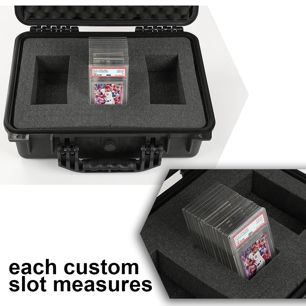 G-PLUS Graded Card Storage Box Fit BGS PSA SGC FGS Graded Sports Trading Cards, Hold 75 Graded Cards or 250 Ungraded Cards Heavy Duty Weatherproof Case Red And Black