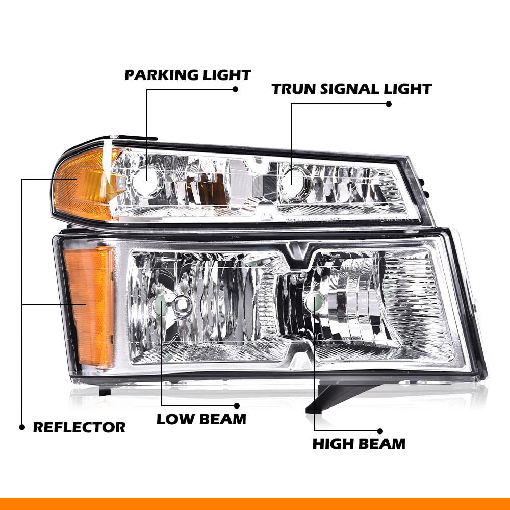 G-PLUS Headlights Assembly Front Headlamp Fit Chevy Colorado/GMC Canyon 2004-2012 19328954,19328955 Clear Lens Chrome Housing Amber Reflector,faros delanteros