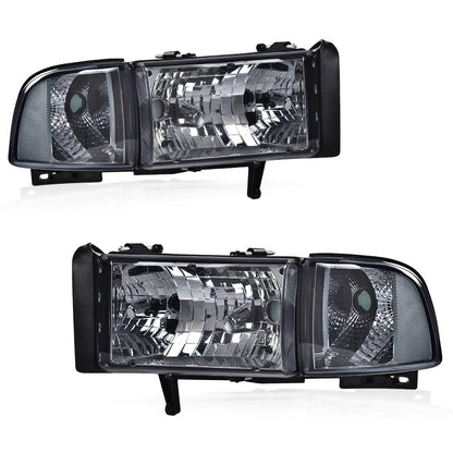 G-PLUS Headlights Lamps Fit 1994-2001 Dodge Ram 1500/1994-2002 Dodge Ram 2500 3500,Not fit Ram Sport,Smoky Lens Chrome Housing Clear Reflector w/o Bulbs Bumper Headlamps,faros delanteros Assembly