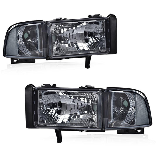 G-PLUS Headlights Lamps Fit 1994-2001 Dodge Ram 1500/1994-2002 Dodge Ram 2500 3500,Not fit Ram Sport,Smoky Lens Chrome Housing Clear Reflector w/o Bulbs Bumper Headlamps,faros delanteros Assembly