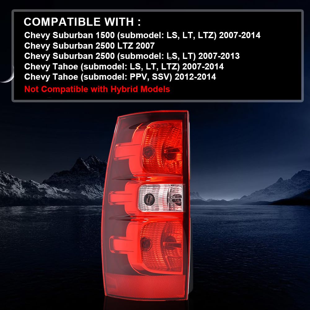 G-PLUS Tail Lights Brake Lamps w/Harness Compatible with Chevy Suburban 1500 2007-2014/Fits Chevy Suburban 2500 LTZ 2007, Left Side Luces Traseras Rear Brake Lamps Assembly Faros Traseros