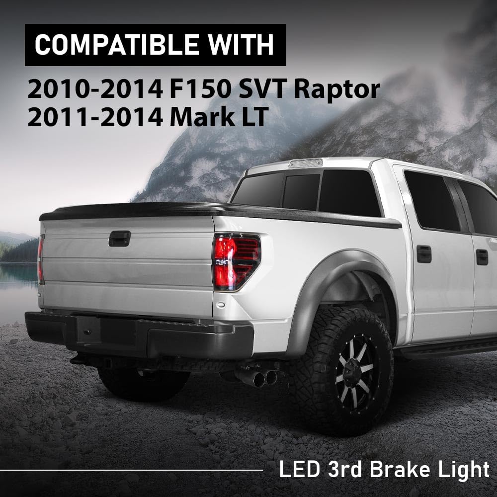 G-PLUS 3rd Third Brake Light Compatible with Ford F150 Lobo 2004-2008/Fit Ford Explorer 2007-2010/Fit Lincoln Mark LT 2006-2008 High Mount Stop Lights Smoky Lens Chrome Housing