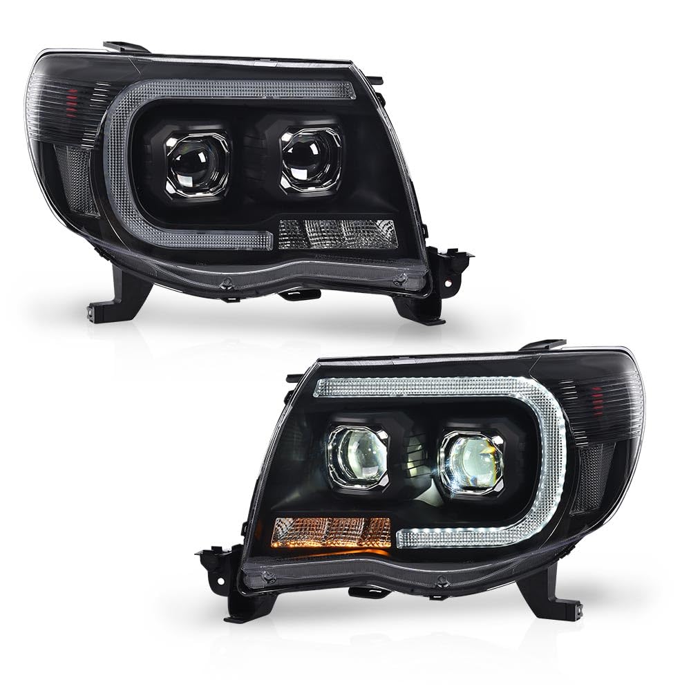 G-PLUS LED Tube Projector Headlights Headlamps W/o Bulbs Compatible with Toyota Tacoma 2005-2011 Clear Lens Black Housing Clear Reflector Driver & Passenger Side,faros delanteros