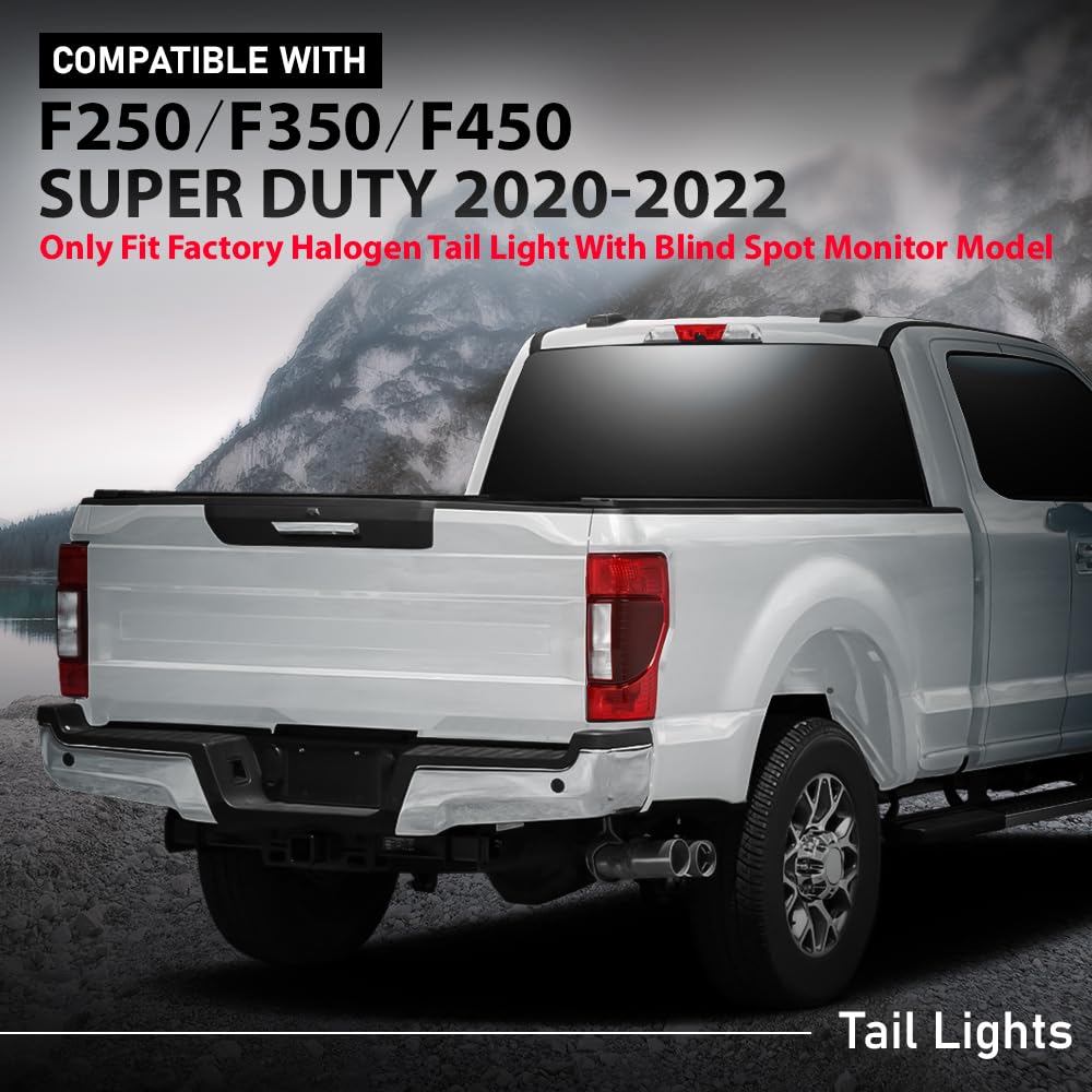 G-PLUS Tail Lights Assembly Fit Ford F250 F350 F450 Super Duty 2020 2021 2022, Fit Factory Halogen w/Blind Spot Monitor Model, Left & Right Rear Brake Lamp, Red Lens, FO2800279