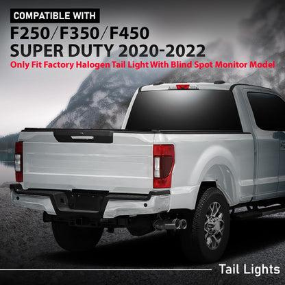 G-PLUS Tail Lights Assembly Fit Ford F250 F350 F450 Super Duty 2020 2021 2022, Fit Factory Halogen w/Blind Spot Monitor Model, Left & Right Rear Brake Lamp, Red Lens, FO2800279