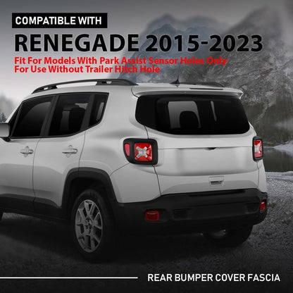 G-PLUS Rear Bumper Cover Compatible with Jeep Renegade 2015-2023, Fit Models w/Park Assist Sensor Holes Only, CH1100A16, 187-01718E, Primed Black