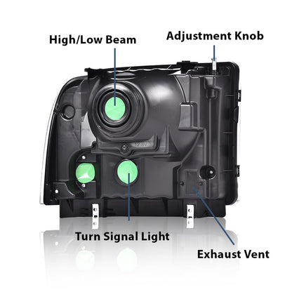 G-PLUS Headlights Assembly Fit 1999-2004 Ford F250 F350 F450 F550 Super Duty/2000-2004 Ford Excursion Headlamps,Clear lens Chrome Housing Clear Reflector FO2503147 FO2503183 Driver & Passenger Side
