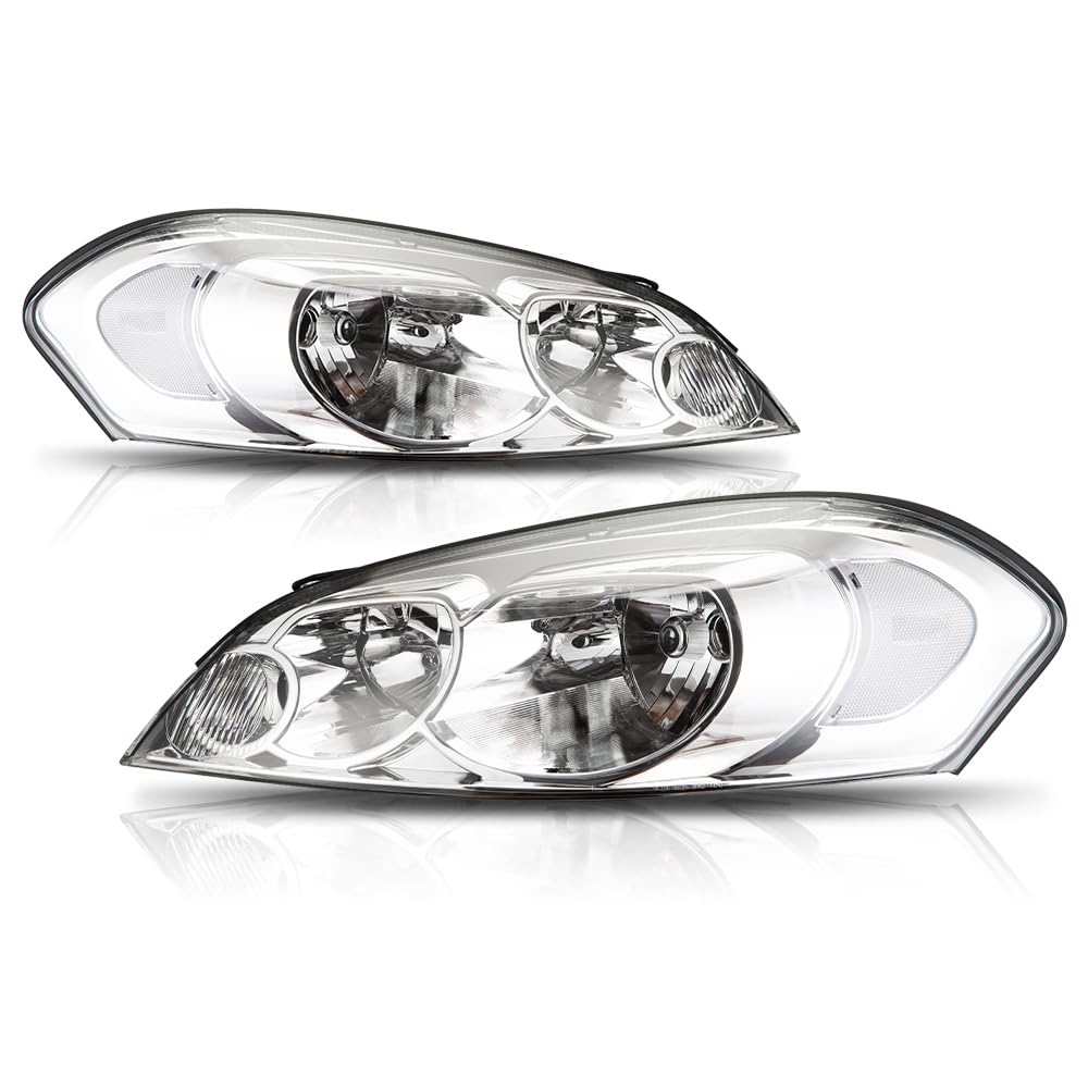 G-PLUS Headlights Assembly Fit Chevy Monte Carlo 2006 2007/Chevy Impala 2006-2013/Chevy Impala Limited 2014 2015 2016 Headlamps W/o Bulbs Clear Lens Chrome Housing Clear Reflector,faros delanteros