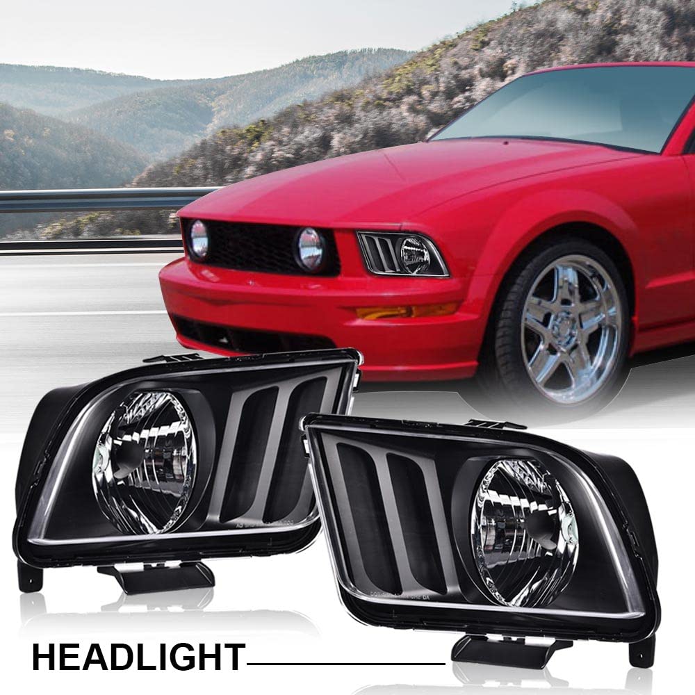 G-PLUS Headlights Assembly, Compatible with Ford Mustang 2005-2009 Left+Right Bumper Headlamps Clear Lens Black Housing Amber Reflector