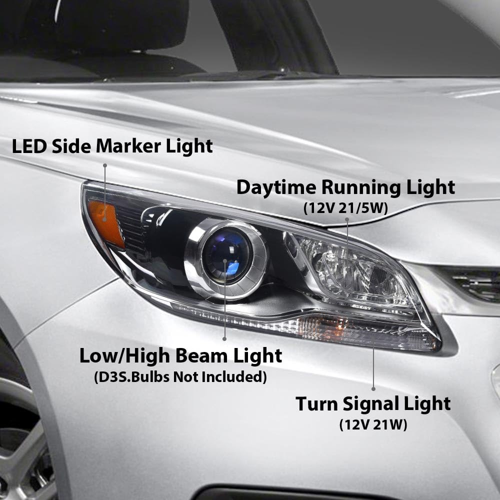 G-PLUS Headlight Assembly Compatible with Chevy Malibu Limited 2013 2014 2015 2016 Right Passenger Headlamps HID Xenon Lamp w/o D3S HID Bulb Clear Lens Black Housing,faros delanteros