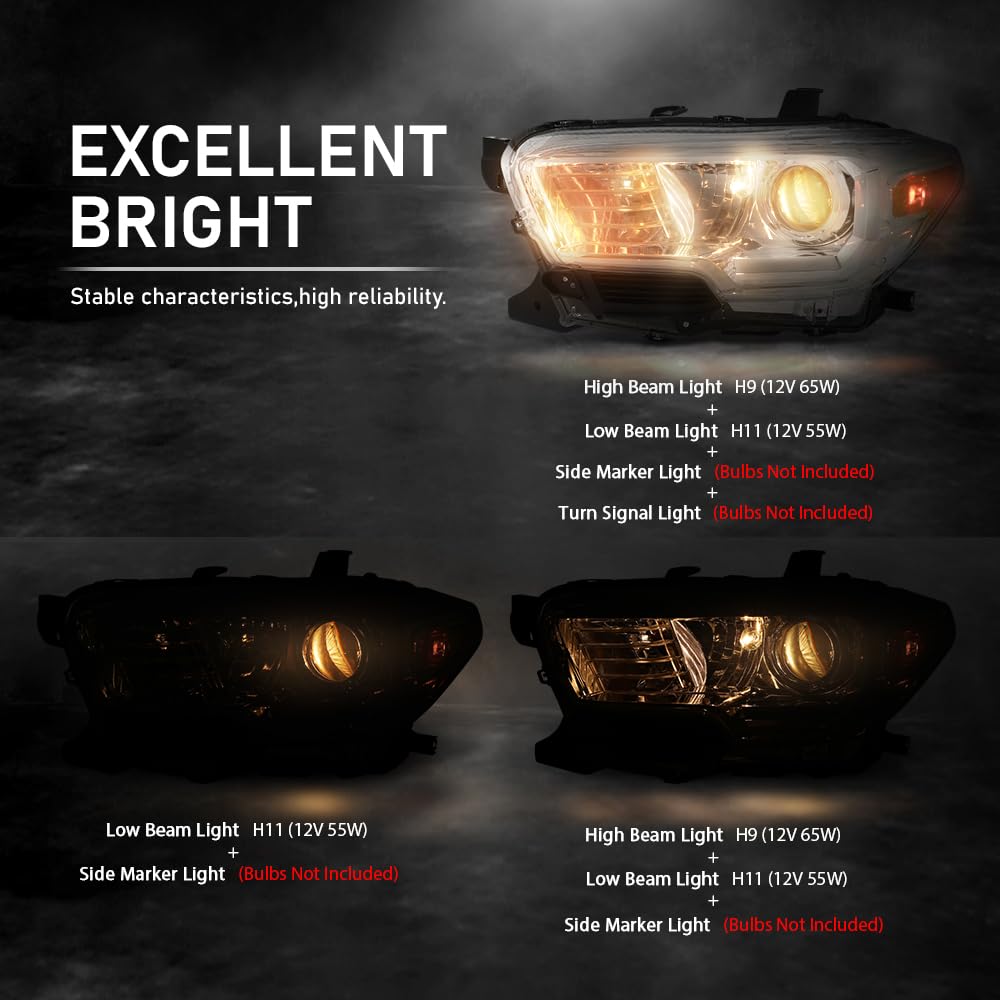 G-PLUS Headlights Assembly Compatible with Toyota Tacoma 2016-2022, Headlamps w/o LED DRL,Left & Right Clear Lens Chrome Housing Amber Reflector,faros delanteros TO2502242, TO2503242