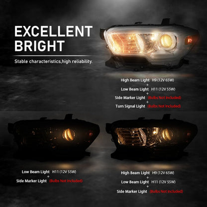 G-PLUS Headlights Assembly Compatible with Toyota Tacoma 2016-2022, Headlamps w/o LED DRL,Left & Right Clear Lens Chrome Housing Amber Reflector,faros delanteros TO2502242, TO2503242