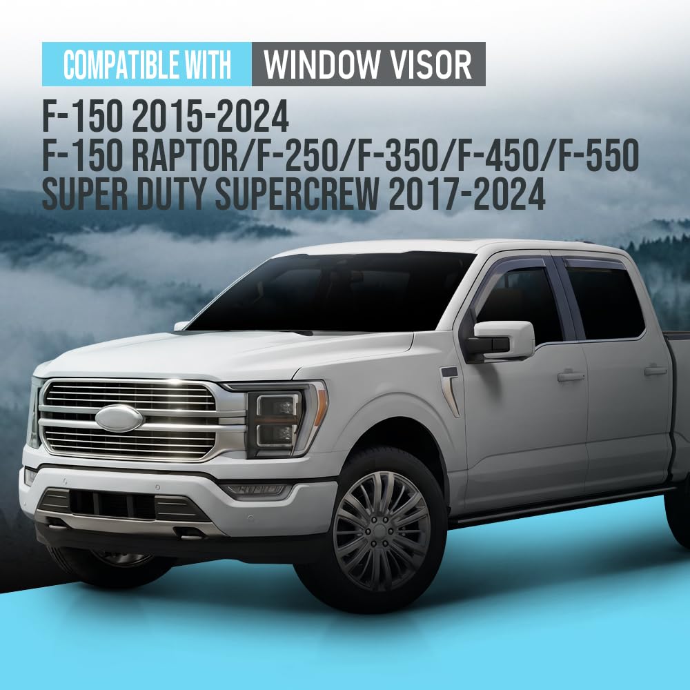 G-PLUS Out-Channel Mount Ventvisor Window Deflectors Compatible with Ford F150 2015-2026; Fit Ford F150 Raptor 2017-2026 4 PCS Smoky