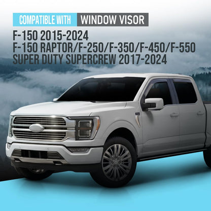 G-PLUS Out-Channel Mount Ventvisor Window Deflectors Compatible with Ford F150 2015-2026; Fit Ford F150 Raptor 2017-2026 4 PCS Smoky