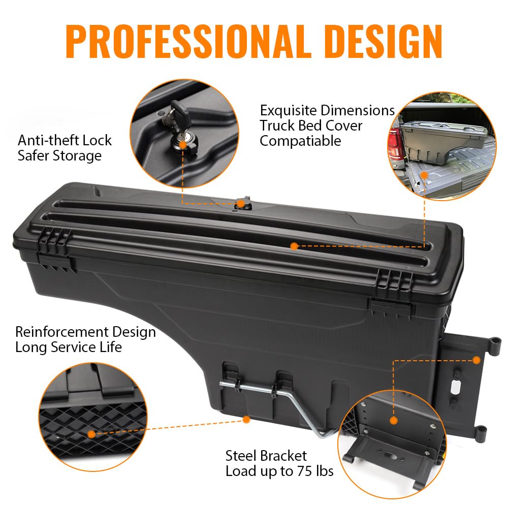 G-PLUS Lockable Storage Boxes Case Truck Bed Tool Box Driver & Passenger Side Pair Compatible with Ford F150 2015-2020 Black