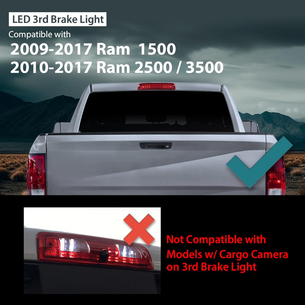 G-PLUS LED 3rd Brake Light Stop Cargo Lamp Compatible with Dodge Ram 1500 2009-2017,Fit Dodge Ram 2500 3500 2010-2017,Not Fit Models w/Cargo Camera on 3rd Brake Light ‎55372082AD 55372082AC