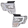 G-PLUS Headlights Assemblies LED Tube Compatible with Ford F150 2009-2014 Headlamps Driver Side & Passenger Side Clear Lens Chrome Housing Clear Reflector
