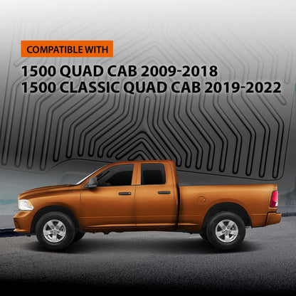 G-PLUS TPE Floor Mats Fit Dodge Ram 1500 Quad Cab 2009-2018 / Ram 1500 Classic Quad Cab 2019-2022 1st & 2nd Row Truck Accessories Cargo Liners All Weather Protection 3PCs Black Alfombras para Carro