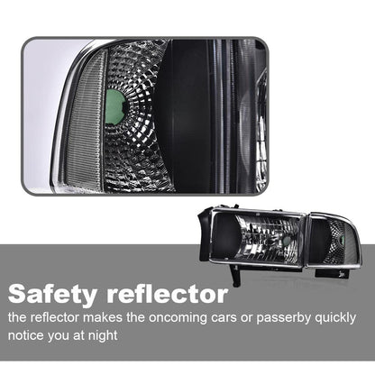 G-PLUS Headlights Lamps Fit 1994-2001 Dodge Ram 1500/1994-2002 Dodge Ram 2500 3500,Not fit Ram Sport,Clear Lens Black Housing Clear Reflector w/o Bulbs Bumper Headlamps,faros delanteros Assembly