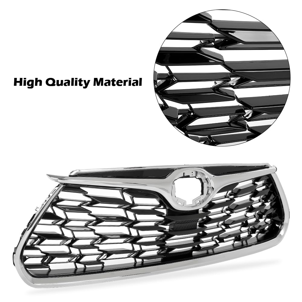 G-PLUS Front Bumper Upper Grille Chrome Trim Grill Compatible with Toyota Highlander 2020 2021 2022, Not fit XSE models 531010E370, TO1200456 Silver