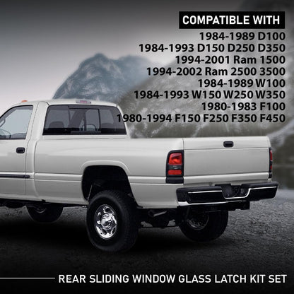 G-PLUS Rear Sliding Window Glass Latch Kit Set Compatible with Dodge D100 D150 D250 D350 Truck 1984-1993,Fit Dodge Ram 1994-2002,Fit Ford F1980-1994