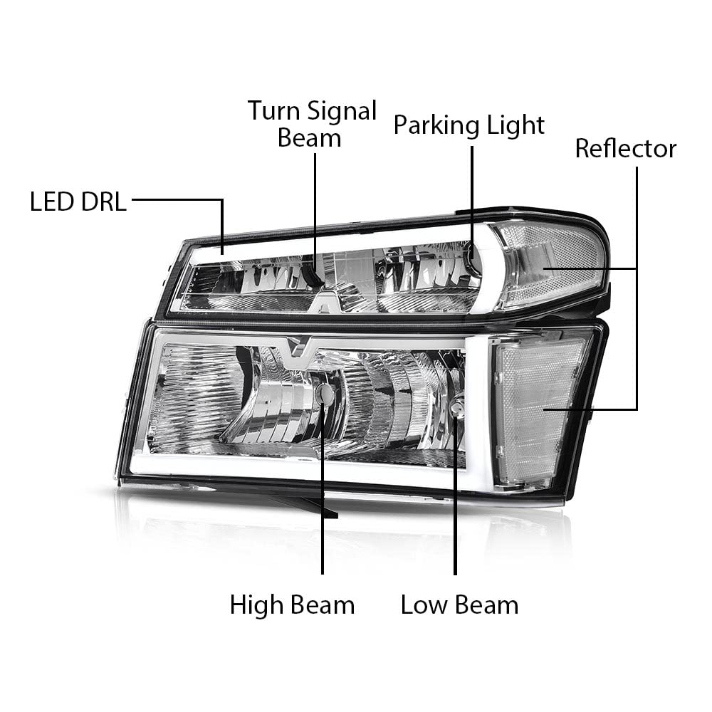 G-PLUS LED DRL Headlights,Fit Chevy Colorado/GMC Canyon 2004-2012,Fit Isuzu i-280 i-350 2006/i-290 i-370 2007-2008 Clear Lens Chrome Housing Clear Reflector Bumper Headlamps,faros delanteros Assembly