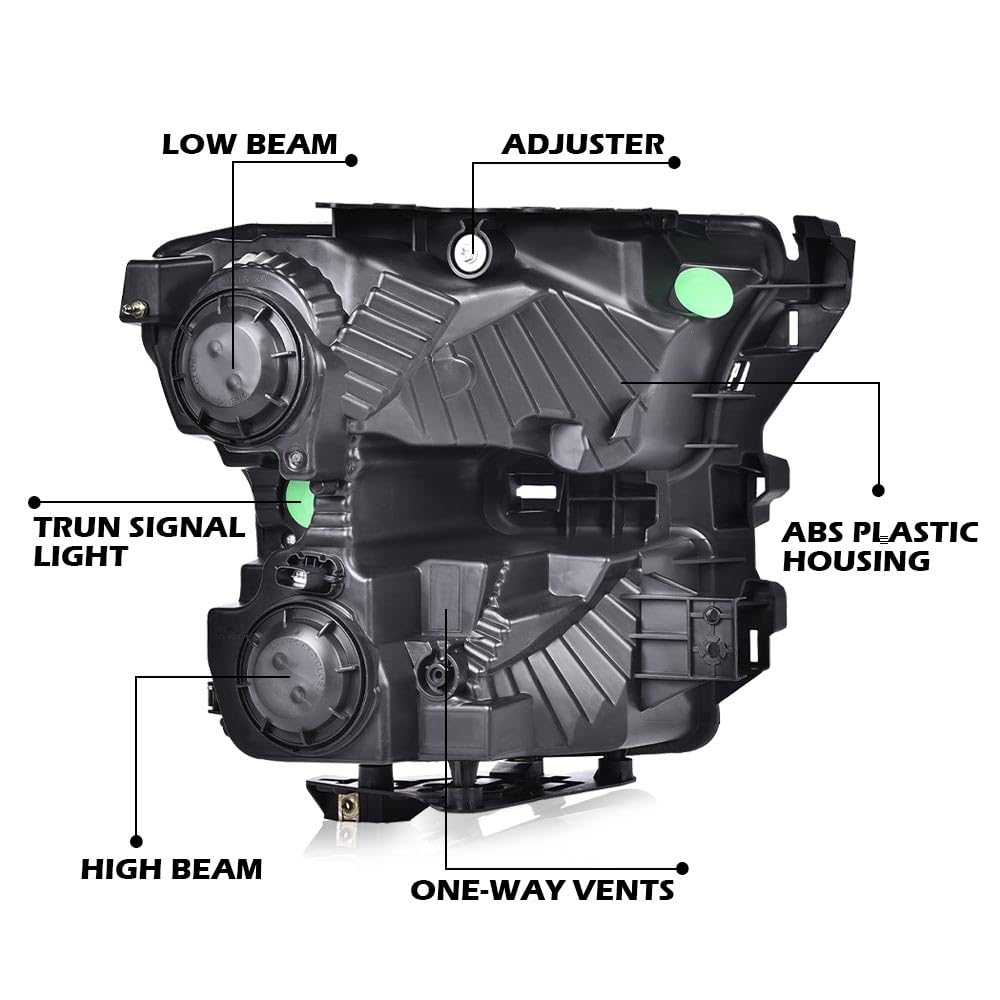 G-PLUS Fog Lights & Headlights Assembly w/o Bulbs Compatible with 2015-2017 Ford F150 Not Fit Models with LED or HID Headlamps(Smoky Cover Black Frame White Reflector Headlights + Fog Lamps)