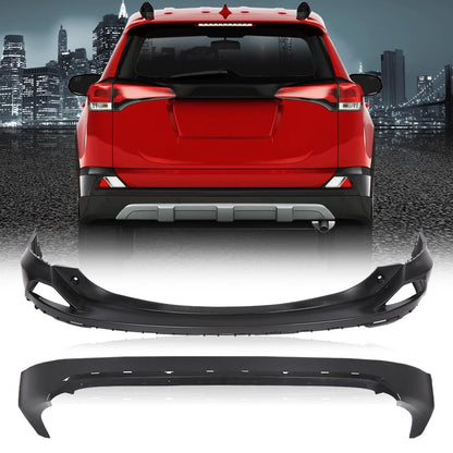 G-PLUS Rear Upper and Lower Bumper Covers Compatible with 2016-2018 Toyota RAV4 521690R010, TO1115106, 521590R914, TO1114102