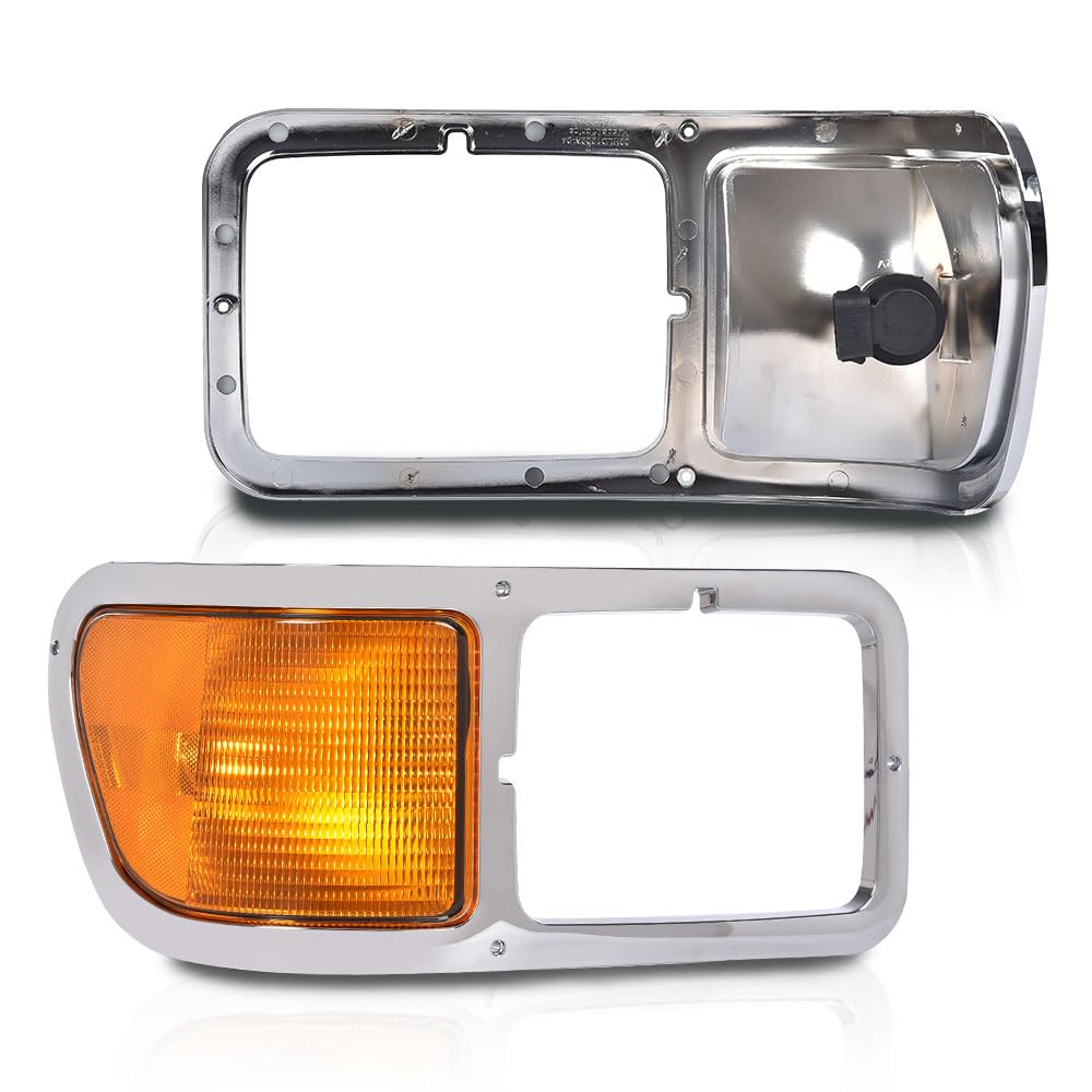 G-PLUS Front Headlight Bezels Compatible with Ford F650 F750 2000-2015 FO2520196, FO2521196, YC3Z13201AA, YC3Z13200AA Chrome Finish Headlamp Trim Frame