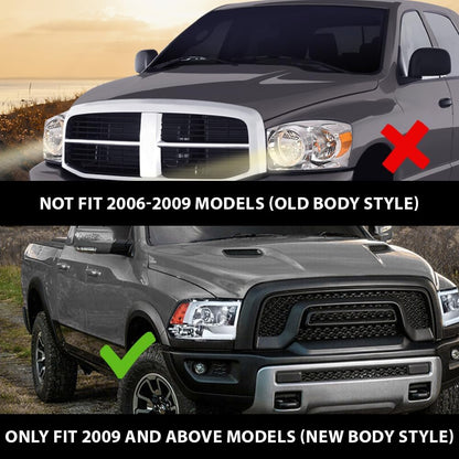 G-PLUS LED DRL Headlights Fit Dodge Ram 1500 2500 3500 2009-2012(New Body), Not Fit One Hole, Smoky Lens Chrome Housing Amber Reflector, Headlamps, faros delanteros Assembly
