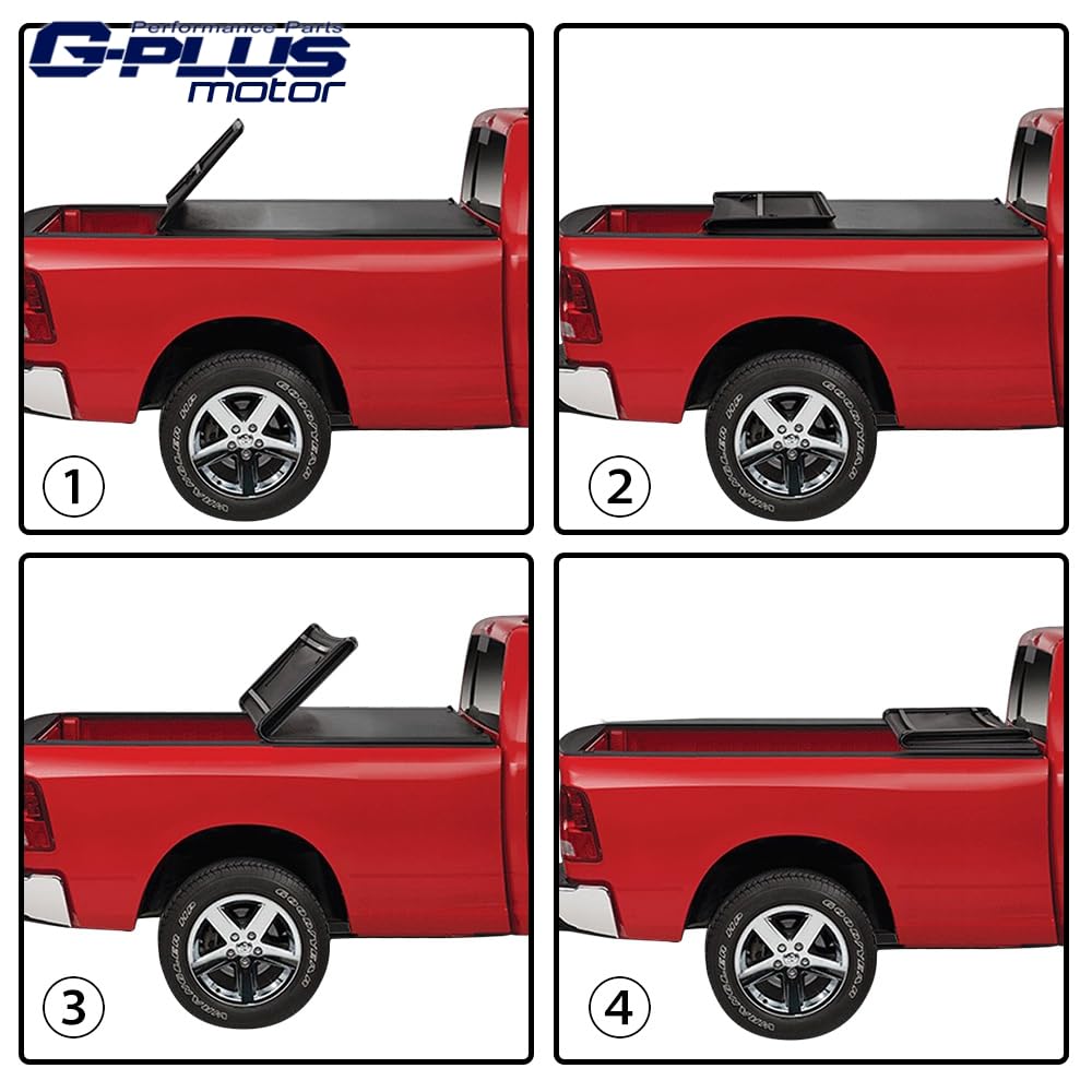 G-PLUS Soft Quad Fold Truck Bed Tonneau Cover Folding Bed Covers Compatible with Ford F150 2015-2020 8' Long Bed (96")