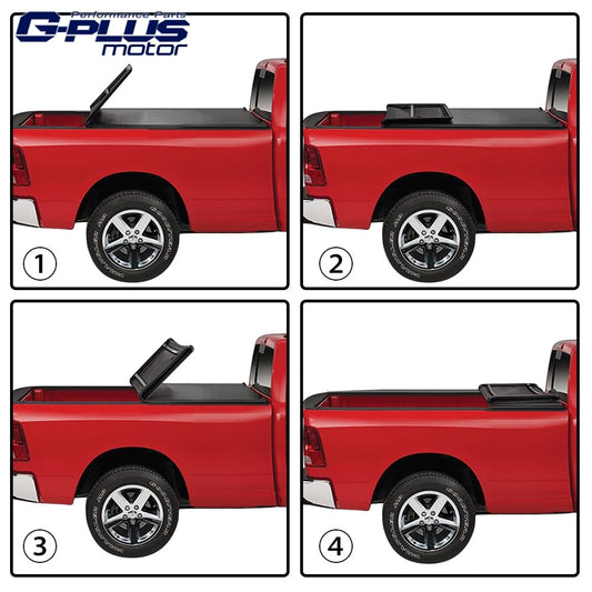 G-PLUS Soft Quad Fold Truck Bed Tonneau Cover Folding Bed Covers Compatible with Ford F150 2015-2020 8' Long Bed (96")