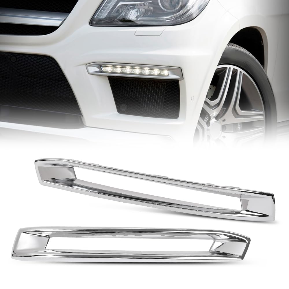 G-PLUS Front Fog Light Cover Chrome Trim Driver and Passenger Side Compatible with Benz X166 GL500 GL550 GL63 AMG 2013-2016 A1668851774 A1668851874
