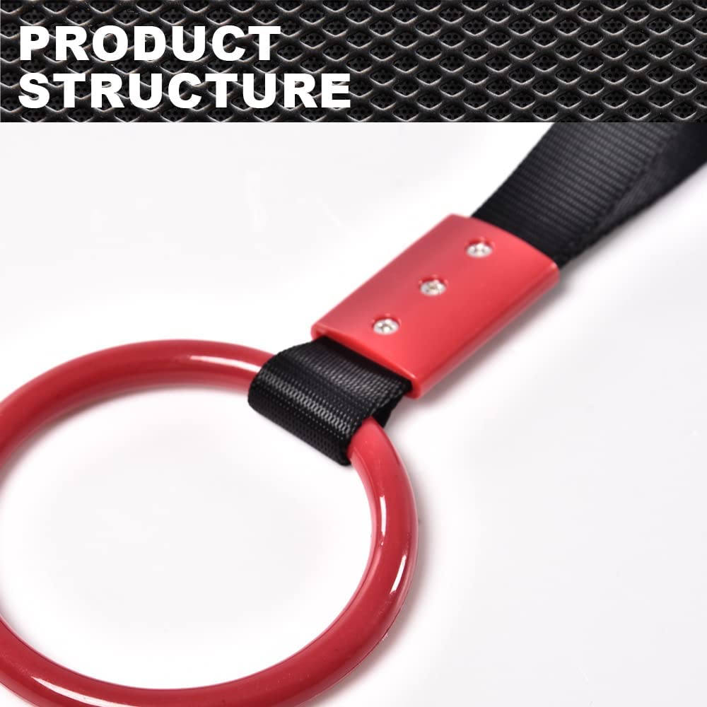 G-PLUS JDM Tsurikawa Ring Round Subway Train Bus Car Handle Hand Straps Drift Charm, Rear Bumper Warning Ring (Red)
