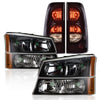 G-PLUS Headlights Assembly + Tail Lights Fit Chevy Silverado 1500 1500 HD 2500 2500 HD 2003-2006, Clear Lens Black Housing Clear Reflector Headlamps Assembly Dark Red Taillights