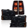 G-PLUS Headlights Assembly + Tail Lights Fit Chevy Silverado 1500 1500 HD 2500 2500 HD 2003-2006, Smoky Lens Black Housing Amber Reflector Headlamps Assembly Dark Red Taillights