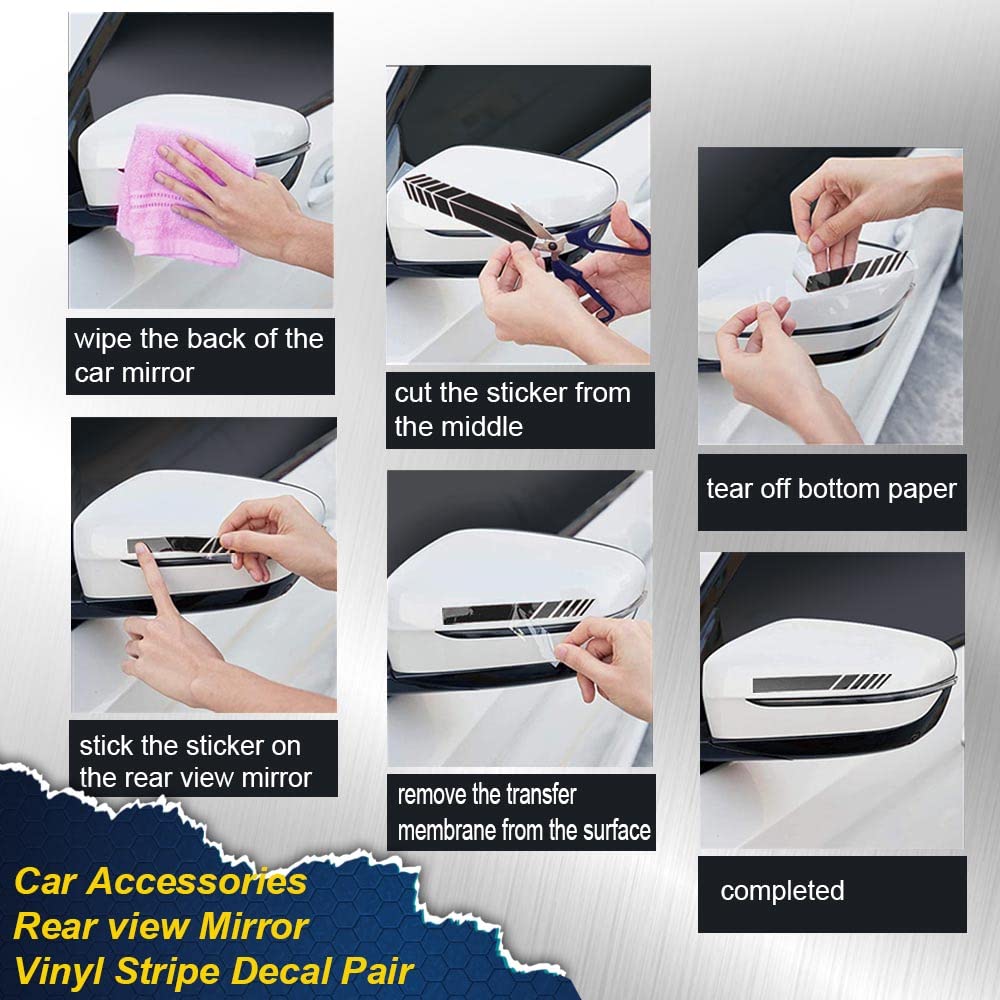 G-PLUS Rearview Mirror Carbon Fiber 5D Sticker Vinyl Stripe Decal Compatible with Car Accessories,2Pcs/Set (Silver)