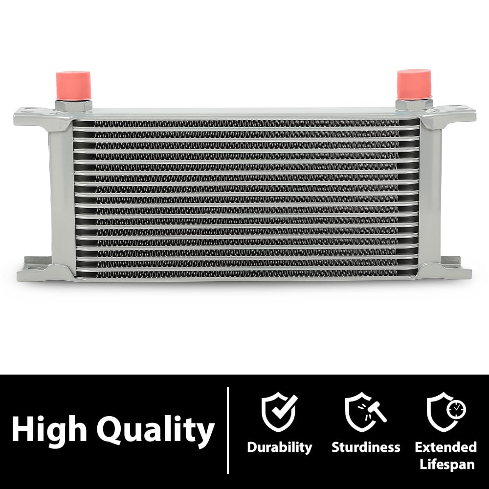 G-PLUS Universal Aluminum Engine Transmission Racing Oil Cooler Silver 16 Row English-style AN10-10AN T-6061 Aluminum