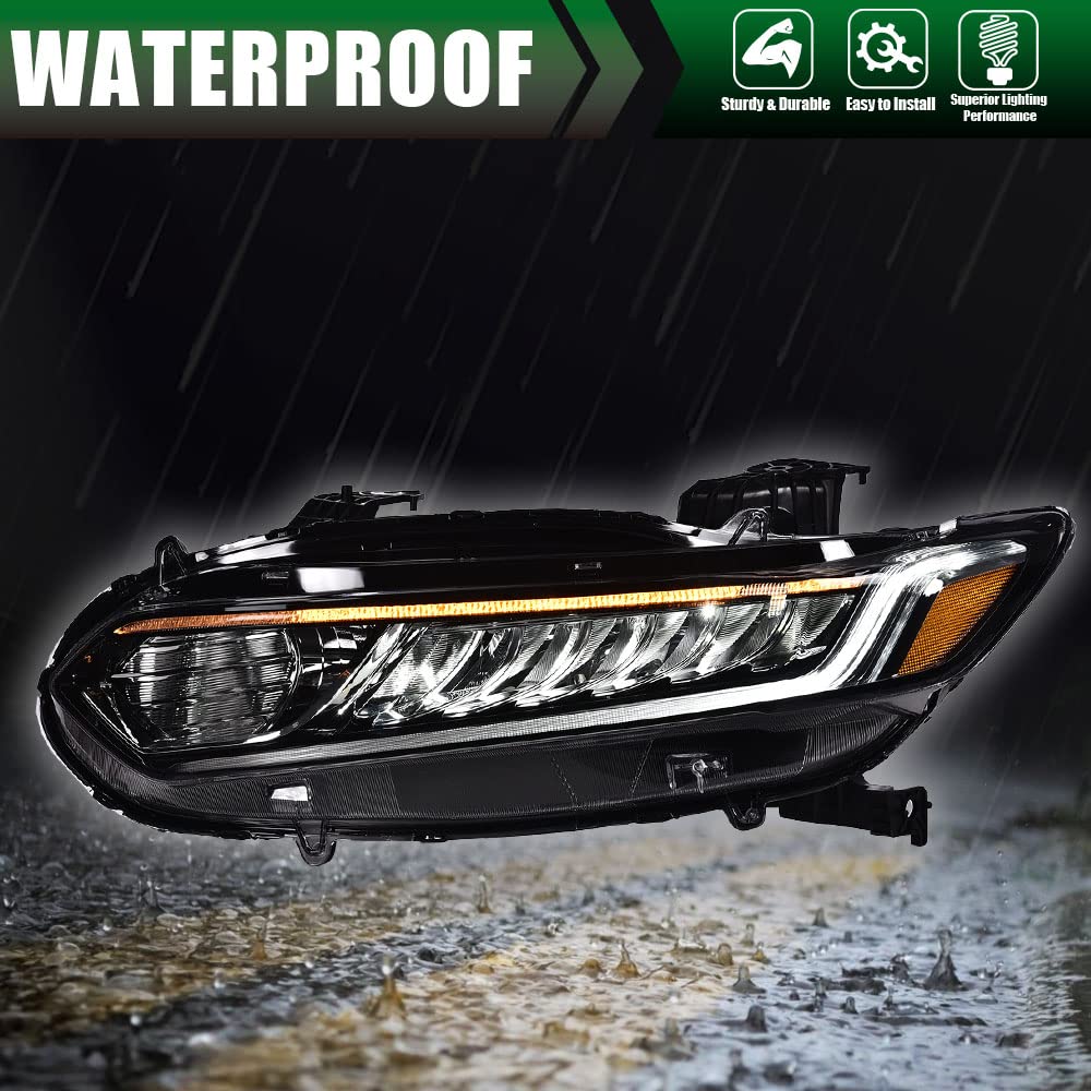 G-PLUS Headlights Assembly Compatible with 2018 2019 2020 Honda Accord Halogen High Beam Headlamps Chrome Signal Headlights (Black Passenger & Driver Side(Left+Right)), faros delanteros