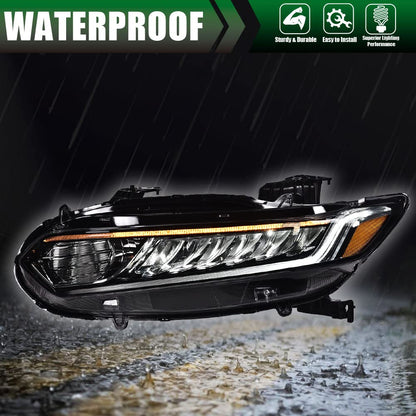 G-PLUS Headlights Assembly Compatible with 2018 2019 2020 Honda Accord Halogen High Beam Headlamps Chrome Signal Headlights (Black Passenger & Driver Side(Left+Right)), faros delanteros
