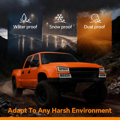 G-PLUS LED Headlights Assembly + Tail Lights Fit Chevy Silverado 1500 1500 HD 2500 2500 HD 2003-2006, Clear Lens Chrome Housing Amber Reflector Headlamps Assembly Dark Red Taillights