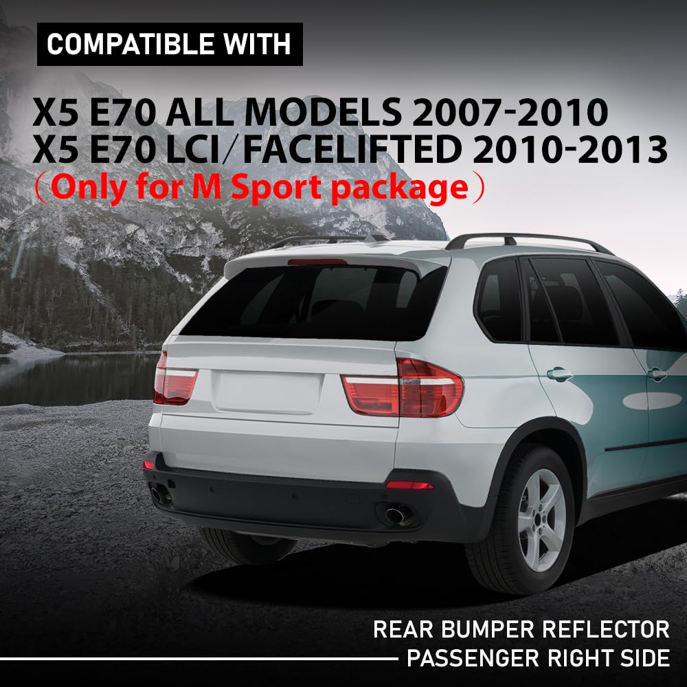 G-PLUS Rear Right Bumper Reflector, Compatible with BMW X5 E70 All Models 2007-2010, Fit BMW X5 E70 LCI/facelifted 2010-2013 (Only for M Sport Package), Passenger Side, 63217158950, 63147158950